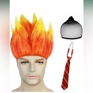 Adult Disney Inside out Anger costume, flame wig and tie
